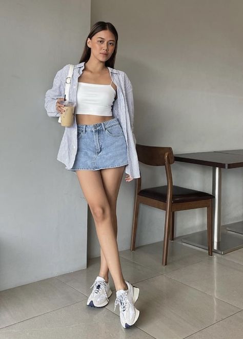 Mini Skirts Outfits Summer, Casual College Outfits, Everyday Fashion Outfits, Miniskirt Outfits, Casual Day Outfits, Outfits Verano, Kpop Fashion Outfits, Basic Outfits, Casual Style Outfits