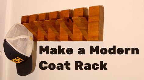 This video will show you each step to making a modern style piano hinge coat rack. The only thing you need is one piece of wood (species of your choice) and a 3/8” dowel. Below you will find the exact dimensions and cut list that I used for this build.  1 -  24” Long x 6” Wide x 1 1/4” Thick board  Cut into alternating 1” and 2” wide sections.  All 1" sections will need a 45 degree bevel on both ends Mark hole placement as shown in the video and drill a 3/8' hole through all 1" and 2" pieces usi Coat Rack Diy, Piano Coat Rack, Diy Piano, Delta Table Saw, Workbench Vice, Style Piano, Diy Hat Rack, Diy Coat Rack, Piano Hinge