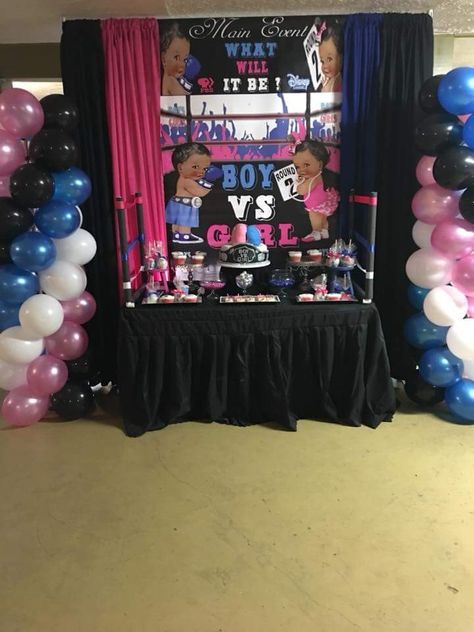 Mianna Wwe Gender Reveal Ideas, Gender Reveal Mma Ideas, Gender Reveal Ideas Boxing Theme, Boxing Gender Reveal Decorations, Ufc Gender Reveal Ideas, Gender Reveal Boxing Theme, Black People Gender Reveal Ideas, Boxing Gender Reveal Ideas, Gender Reveal Ideas Black People