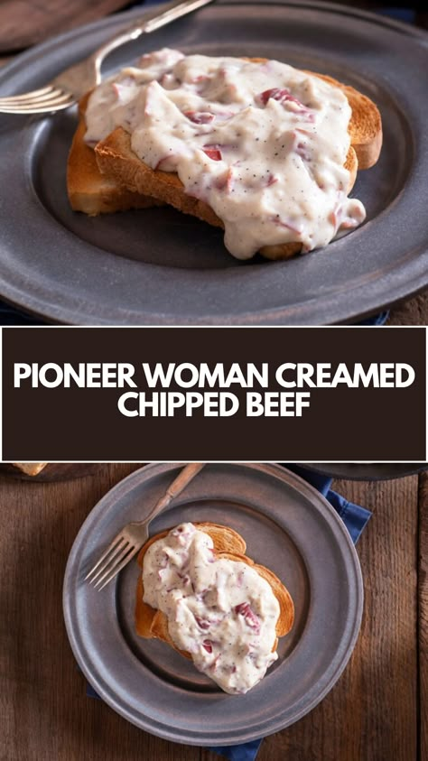 Pioneer Woman Creamed Chipped Beef is made with butter, flour, warm milk, dried beef, cayenne pepper, and toasted bread. This hearty dish requires just 20 minutes to prepare and serves four. Dried Chipped Beef Recipes, Cream Dried Beef On Toast, Cream Dried Beef Recipe, Dried Beef Casserole Recipes, Creamed Dried Beef Recipe, Creamed Chipped Beef Recipe, Creamed Chip Beef, Creamed Beef On Toast, Dried Beef Gravy