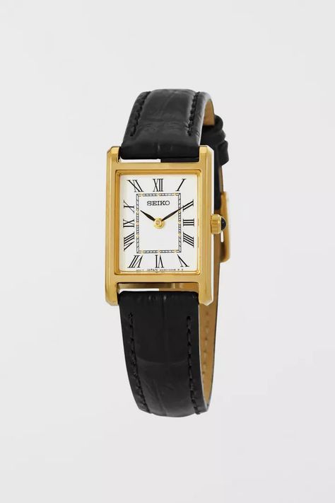 Minimalist Accessories Jewellery, Rectangle Watch, Classy Watch, Black Leather Watch, Minimalist Accessories, Classic Metal, Leather Watch Bands, Ladies Watch, White Dial