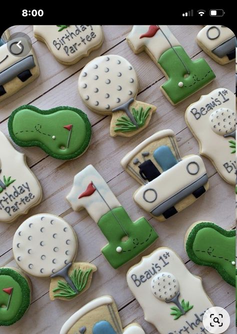 Golf Desserts, Cute Cookies Aesthetic, Cookies Packaging Ideas, Cookies Drawing, Golf Cookies, Cookies Monster, Golf First Birthday, Cookies Aesthetic, Gold Cookies