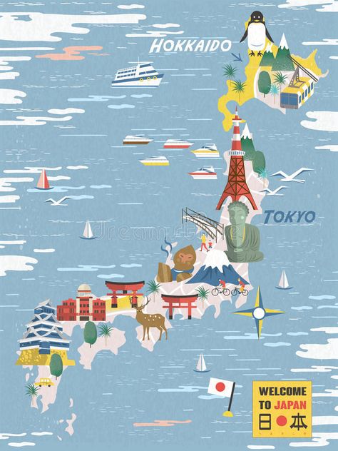 Japan travel map stock illustration Japan Map, About Japan, Bones And Muscles, Travel Map, Variety Of Fruits, Adventure Quotes, Illustrated Map, Map Vector, Travel Maps