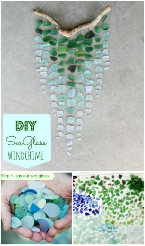 Make an ombre sea glass wind chime. Seaglass Wind Chimes, Beach Glass Wind Chimes, Seaglass Ornaments, Sea Glass Wind Chime, Home With Color, Sea Glass Diy, Glass Art Techniques, Wind Chimes Craft, Beach Glass Crafts