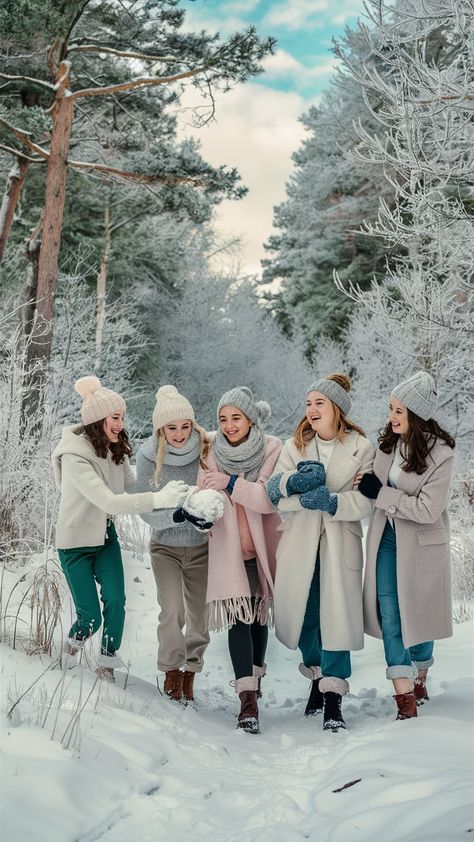 Winter Friends Photoshoot, Snow Baddie, Aespa Members, Winter Family Photoshoot, Tall Pine Trees, Snow Pics, Winter Shoot, Snow Photoshoot, Winter Portraits