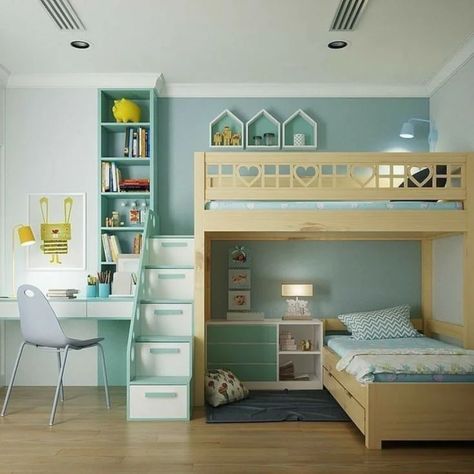 Kids bedroom Lluas 15 m² #interiordesign #kidsbedroom #custominterior #fyp Boy And Girl Shared Bedroom, Kids Bed Design, Kids Shared Bedroom, Shared Girls Bedroom, Small Room Design Bedroom, Bunk Bed Designs, Kids Bedroom Inspiration, Kids Bedroom Designs, Shared Bedroom