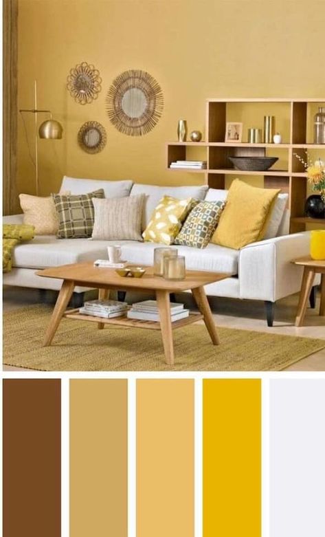 Living Room Colour Design, Popular Living Room Colors, Modern Living Room Colors, Good Living Room Colors, Pretty Living Room, Popular Living Room, Colour Pallets, Apartment Small, Yellow Living Room