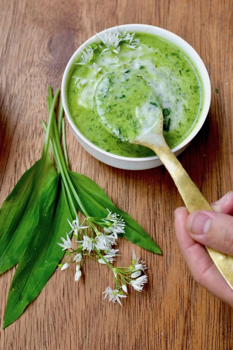 Creamy Wild Garlic Soup Garlic Soup Vegan, Garlic Soup Recipe, Easy Spring Recipes, Wild Garlic Pesto, Quick Soup, Wild Food Foraging, Foraging Recipes, Garlic Soup, Foraged Food