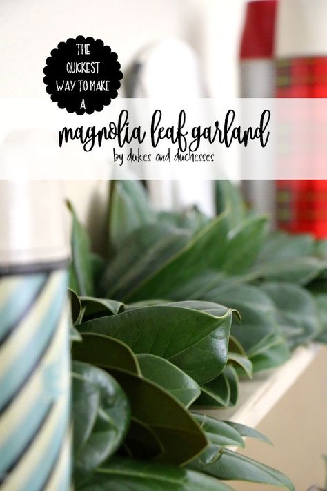 the quickest way to make a magnolia leaf garland Magnolia Leaves Christmas, Magnolia Wreaths, Magnolia Leaf Garland, Magnolia Decor, Magnolia Garland, Fresh Garlands, Toga Party, Magnolia Leaf, Magnolia Branch