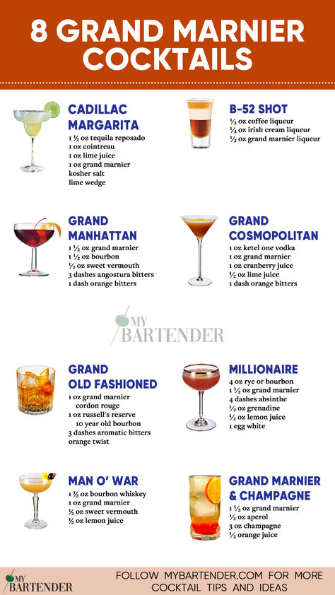 Grand Marnier Cocktails Grand Marnier Drinks Cocktails, Grand Marnier Drinks, Grand Marnier Cocktail, Mixed Drinks Alcohol Recipes, Unique Alcoholic Drinks, Strong Alcoholic Drinks, Fruity Alcohol Drinks, Bartender Drinks Recipes, Bartender Drinks