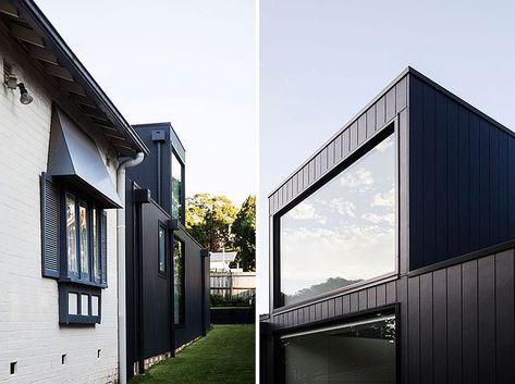 This 1930s Californian Bungalow Gets a Polished New Shed-Styled Extension Extension On Old House, Modern Extension On Old House, Contemporary Sheds, Bungalow Extensions, House Australia, 1930s House, Modern Extension, Architecture Sketchbook, Internal Courtyard