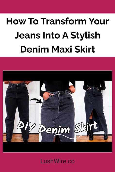 How To Transform Your Jeans Into A Stylish Denim Maxi Skirt Maxi Jean Skirt, Diy Denim Skirt, Diy Maxi Skirt, Trendy Denim, Stylish Skirts, Maxi Shirts, Denim Chic, Denim Maxi, Denim Diy