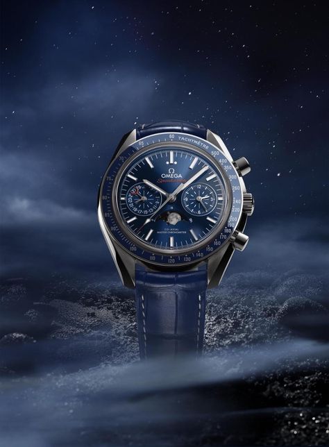 The Omega Speedmaster Moonphase features a stunning realistic moon phase against the background of a blue dial and ceramic bezel Moonphase Watch, Watch Image, Omega Man, Omega Speedmaster Moonwatch, Moon Watch, Blue Watches, Omega Speedmaster, Luxury Watches For Men, Beautiful Watches