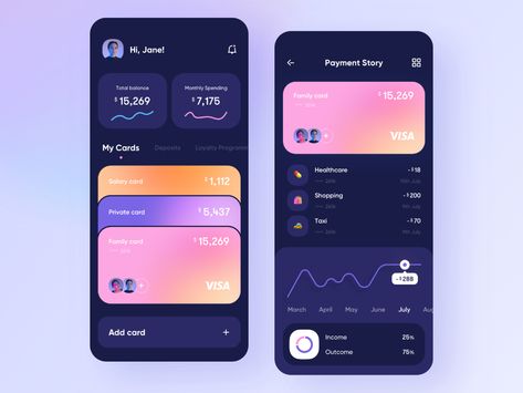 Mobile bank - App Design by Anastasia on Dribbble Desain Ux, To Do App, Card Ui, Mobile Application Design, Mobile App Design Inspiration, App Interface Design, Events Ideas, Finance App, Banking App