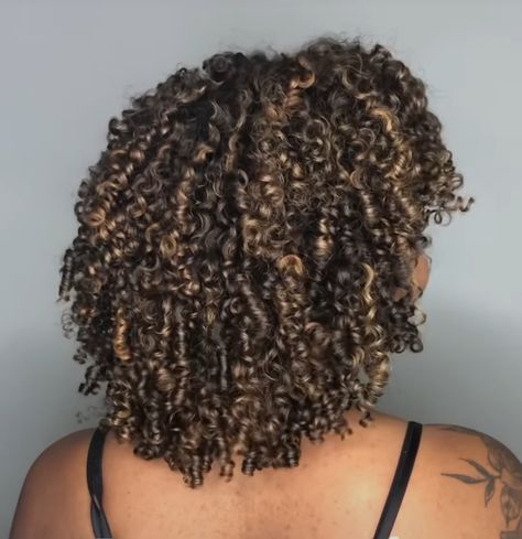 Short Curly Brown Hair With Blonde Highlights, Black Curly Hair With Brown Highlights, Highlights 2024, Highlights Curly, Dyed Curly Hair, Natural Curly Hair Cuts, Balayage Blond, Highlights Curly Hair, Dyed Hair Inspiration