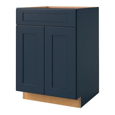 allen + roth Port 24-in W x 34.5-in H x 24-in D Navy Square Door Sink Base Cabinet in the Semi-Custom Kitchen Cabinets department at Lowes.com Navy Bathroom Vanity, Blue Painted Kitchen Cabinets, Semi Custom Kitchen Cabinets, Navy Bathroom, Kitchen Cabinet Samples, Semi Custom Cabinets, Maple Kitchen Cabinets, Shaker Door Styles, Bathroom Vanities Without Tops