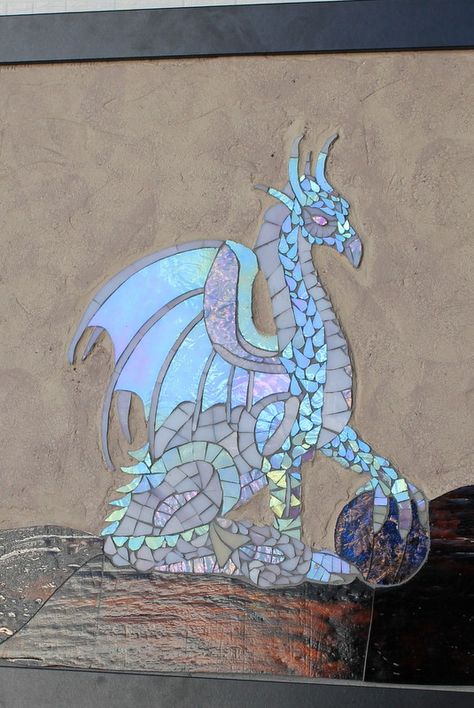 The peacemaker - Ice Dragon mosaic Dragon Stained Glass Art, Mosaic Dragon, Dragon Mosaic, Stained Glass Dragon, Alice In Wonderland Paintings, The Peacemaker, Stained Glass Mosaic Art, Glass Dragon, Stained Glass Studio