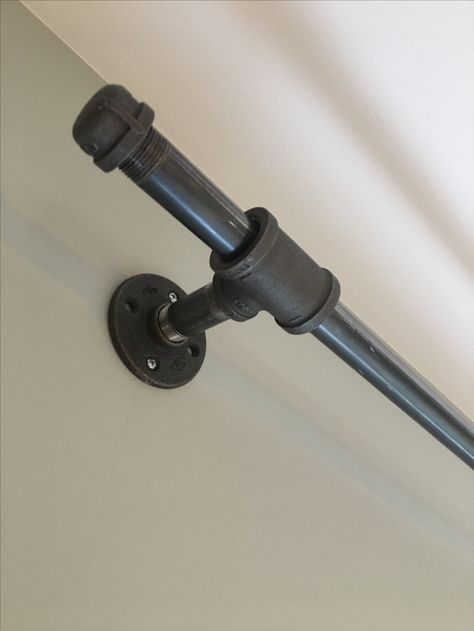 Black iron curtain rod Black Iron Curtain Rod, Pipe Curtain Rods, Industrial Curtain Rod, Iron Curtain Rods, Diy Curtain Rods, Diy Curtain, Industrial Wall Art, Shop Garage, Pipe Decor