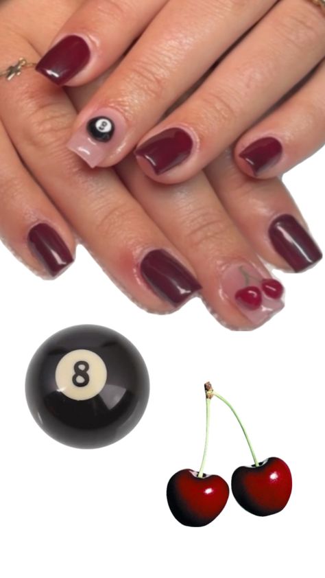 3d nails, cherry nails, cherry red, dark wine red, deep red, 8 ball, 8ball nails, gelx Red 8 Ball, 8ball Nails, Nails Cherry Red, Ball Nails, Nails Cherry, Cherry Nails, 8 Ball, Red Dark, 3d Nails