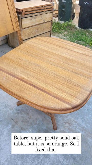 Becky Nielsen on Instagram: "Who remembers this table?! Still in my dining room, and still love it. This is a great step by step tutorial on how to refinish a big table to give it a modern natural wood look. Hold you finger down to read captions, or check out my story highlight for it. #thepaintedpersimmon #refinishedfurniture #refinishedtable #paintedfurnitureartist #furnitureflippingreels" Diy Refinish Kitchen Table, Refinished Table, Faux Finish Painting, Solid Oak Table, Big Table, Paint Techniques, Oak Coffee Table, Oak Table, Refurbished Furniture