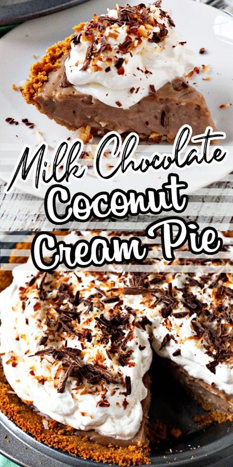 Chocolate Coconut Pie Recipes, Coconut Cream Recipes Canned, Chocolate Coconut Pie, Chocolate Cream Pie Easy, Chocolate Coconut Cream Pie, Coconut Cream Dessert, Thanksgiving Recipes Dessert, Foodie Desserts, Coconut Pie Recipe