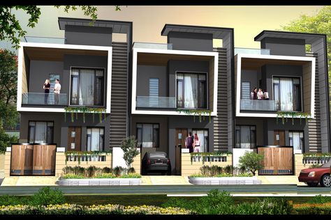 Small Row House Design, Modern Row House, Row House Design, Small Apartment Building, Townhouse Exterior, Modern Townhouse, Duplex Design, Small House Elevation Design, Townhouse Designs