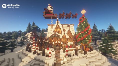 Minecraft Christmas Mansion, Minecraft Xmas Builds, Christmas Cabin Minecraft, Minecraft Christmas House Ideas, Christmas Town Minecraft, Minecraft Winter Village, Christmas House Minecraft, Minecraft Gingerbread House, Minecraft Christmas Building Ideas