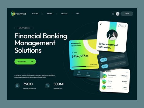 Online Banking Design, Bank Website Design, Fintech Landing Page, Dark Websites, Bank Website, Credit Card Website, App Design Trends, Web Header, Landing Ideas