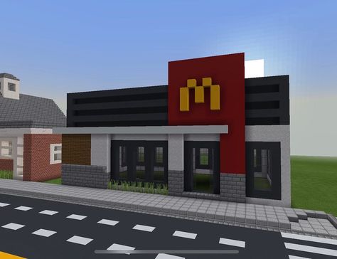 Mcdonald’s Minecraft, Minecraft Building Ideas Shop, Minecraft Town Shops, Minecraft Houses City, Restaurant In Minecraft, Shop Ideas Minecraft, Minecraft Mcdonalds, Minecraft Restaurant Ideas, Minecraft Mansion Ideas