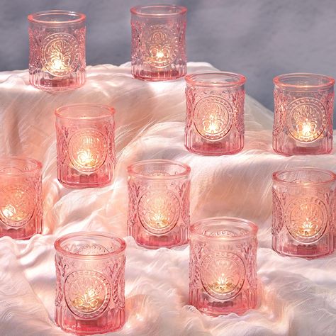 PRICES MAY VARY. 🎀 [Unique Butterfly Embossed Design]🎀 : Pink votive candle holders with unique butterfly embossed design, when liting the candle, a sweet and romantic ambiance. Butterflies are a symbol of beautiful love, so vintage butterfly candle holders are the perfect decoration for romantic weddings, candlelight dinner, engagements and anniversaries. 🎀 [Wedding Decor ]🎀 : Pink tealight candle holders are an indispensable decoration for wedding witnesses. The exquisite patterns and the Pastel Pink Centerpieces, Gold Widgets, Pink Sweet 16 Decorations, Half Birthday Candle, Candle Light Dinner Ideas, Glass For Wedding, Centerpiece Birthday Party, Nikkah Decor, Wedding Decor Pink