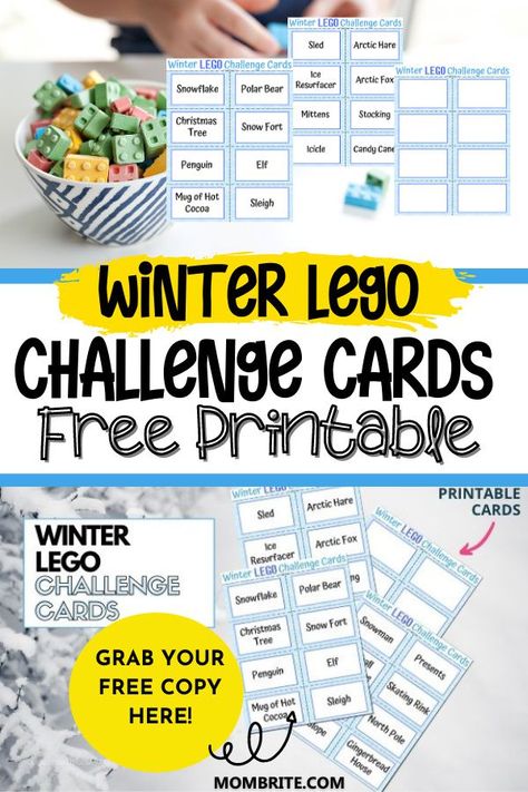 Winter Lego Challenges, Winter Lego Ideas, Build A Santa, Lego Challenge Cards, Lego Stem Challenge, Lego Cards, Lego Tables, Toddler Stem, Lego Christmas Tree