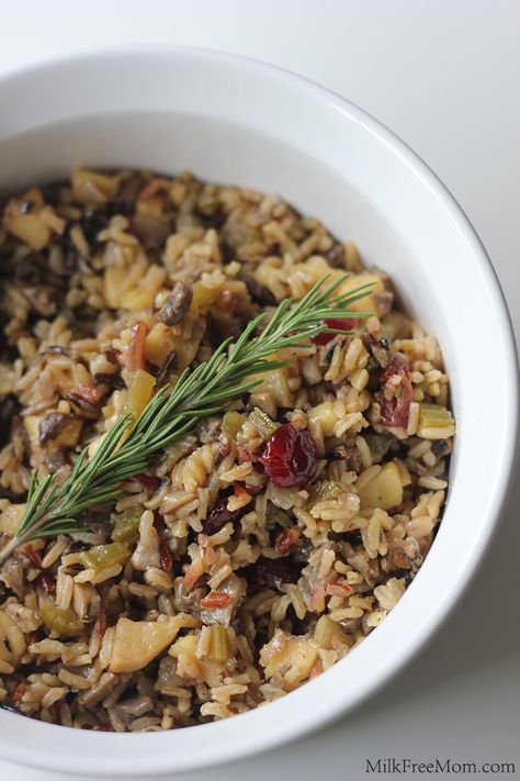 Vegan Wild Rice Stuffing (Gluten-Free ) Gluten Free Wild Rice, Stuffing Alternative, Wild Rice Stuffing Recipes, Vegan Wild Rice, Dairy Free Thanksgiving Recipes, Wild Rice Stuffing, Dairy Free Thanksgiving, Gluten Free Milk, Lentil Loaf