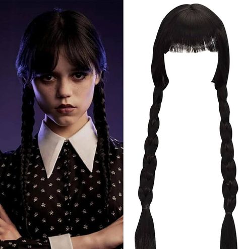 Wednesday Addams Wig, Long Black Braided Wigs with Bangs for Women Girls, Family Costume Hair Wig for Halloween Party Costume : Amazon.ca: Clothing, Shoes & Accessories Black Hair Bangs Halloween Costume, Bangs Halloween Costume, Black Hair Bangs, Halloween Party Costume, Bangs For Women, Braided Wigs, Family Costumes, Halloween Party Costumes, Braids Wig