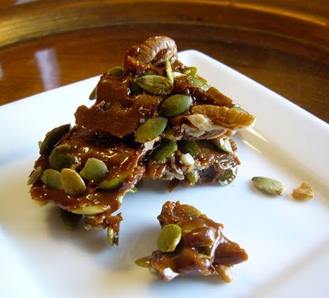 Pecan-Pumpkin Seed Brittle, great for a salad topping, with dessert, alone ... Pecan Pumpkin Seed Brittle, Carmelized Pecans For Salad, Roasted Pecans For Salad, Pumpkin Seed Brittle Recipe, Costco Nut And Seed Brittle Recipe, Salad Topping, Pecan Pumpkin, Vegetarian Salad, Pumpkin Seed