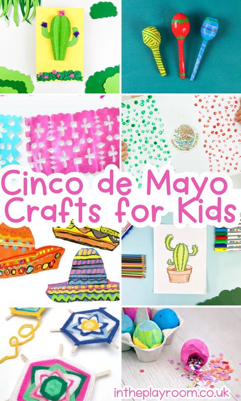 30 Festive Fun Cinco de Mayo Activities for Kids - In The Playroom Mexico Projects For Kids, Mexico Art Projects For Kids, Mexican Games For Kids, Mexico Activities For Kids, Cinco De Mayo Lesson Plans For Toddlers, Cinco De Mayo Prek Activities, Maracas Craft, Mexico Theme, Homeschool Holidays