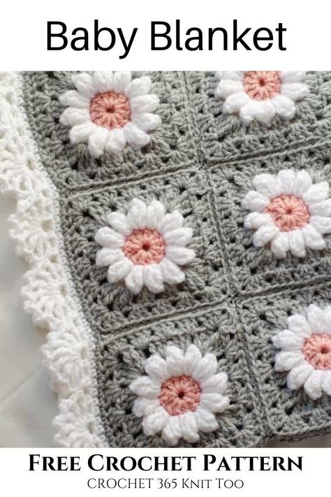 This baby blanket is super quick and easy! #crochet #crochet365knittoo #crochetbabyblanket #crochetforbaby #crochetgrannysquare #crochetflower