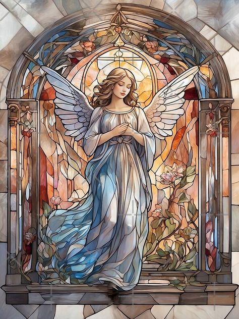 Angel Art Drawing, Angel Posters, Stained Glass Angel, Jesus Christ Artwork, Angel Images, Glass Window Art, Stained Glass Flowers, Art Stained, Glass Artwork