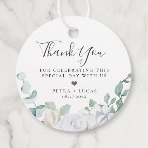 $14.35 | Dusty Sage Botanical Wedding Thank You #watercolor, greenery, boho, pretty, foliage, rustic, trendy, dusty sage, silver sage, floral Thank You Tags For Favors, Wedding Guest Gifts Party Favors, Souvenir Tags, Green Wedding Favors, Thank You Card Design, Dusty Sage, Sage Wedding, Wedding Gift Tags, Watercolor Greenery