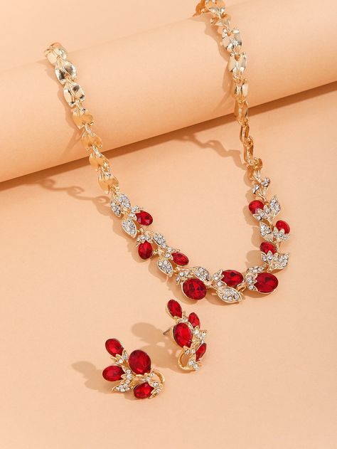 Red Glamorous Collar     Embellished   Fashion Jewelry Small Diamond Necklace, Glamorous Women, Red Jewelry Set, Red Rhinestone Earrings, Wedding Jewelry Simple, Small Gold Necklace, Aesthetic Jewellery, Glitter Necklace, Glamour Women