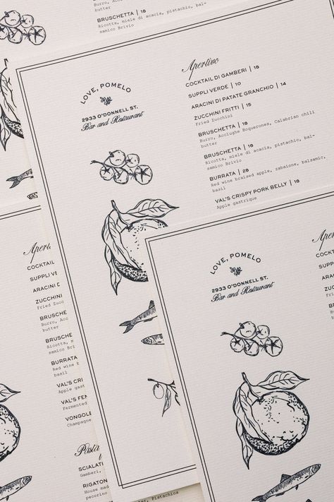 Love, Pomelo — Charlestan Design Co. Dining Menu Design, Fine Dining Menu Design, Fine Dining Menu, Dining Menu, Print Collateral, Menu Design, Fine Dining, Drawing Inspiration, Design