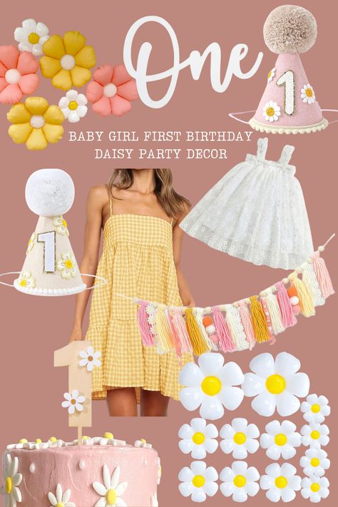 Daisy party decor, daisy first birthday decor, daisy first birthday theme, little miss daisy, little miss onderful, daisy dress, daisy party hat, daisy dress, first birthday dress idea, first birthday outfit, first birthday decor, groovy one, groovy daisy decor Pink Daisy First Birthday Theme, Daisy Birthday Outfit, Onederful Birthday Party Girl Daisy, Daisies Birthday Theme, First Birthday Girl Daisy Theme, Daisy Party Theme 1st Birthdays, Daisy Party Theme, Daisy First Birthday Theme, Daisy Birthday Theme