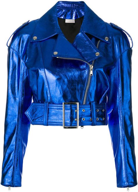 #fashion #blueleatherjacket#cobaltblue #bikerjacket Silvi Timberwolf, Fashionable Jackets, Holographic Fashion, Biker Fashion, Cropped Biker Jacket, Designer Leather Jackets, Stage Outfit, Faith Connexion, Kpop Fashion Outfits