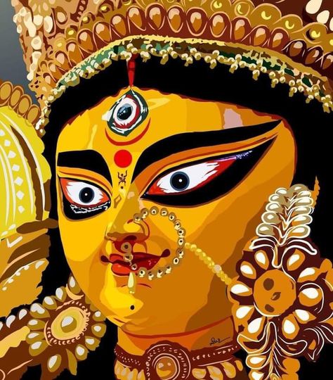 Durga Maa Portrait, Durga Maa Paintings Bengali, Maa Durga Painting On Canvas, Durga Puja Illustration, Glass Painting Designs Glass Painting Designs Creative, Durga Acrylic Painting, Durga Maa Art, Durga Maa Face, Gods Drawing