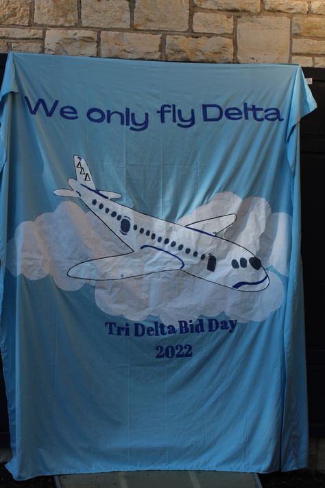 Tri Delta Airlines Bid Day, Bid Day Themes Tri Delta, Fly Delta Bid Day Theme, Tri Delta Bid Day Themes, Delta Airlines Bid Day, Fly Delta Bid Day, Gameday Banner, Travel Merch, Tri Delta Bid Day