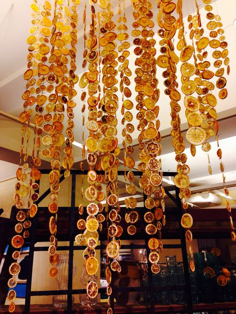 Dried lemon slice garlands. I saw these in Anthropologie in Cambridge and I would like to make them for my apartment. They're just oven-dried lemon slices. Deco Fruit, Lemon Crafts, Dried Lemon, Lemon Slices, Deco Nature, Balkon Design, Natural Christmas, My Apartment, Lemon Slice