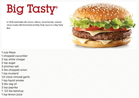 McDonalds Big Tasty Sauce Recipe clone Big Tasty Sauce, Mcdonalds Recipes, Big Mac Sauce Recipe, Big Tasty, Easy Delicious Dinners, Copykat Recipes, Burger Sauce, Delicious Burgers, Big Mac