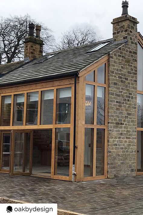 Wood Glass Extension, Cottage Glass Extension, Double Height Conservatory, Oak Frame Glazing, Double Height Glass Extension, Double Height Extension, Double Height Porch, Modern Extension On Old House, Glazed Porch