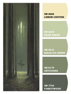 Baize Green - Sherwin Williams Sherwin Williams Olive Green Paint Colors, Sherwin Williams Earthy Green, Majolica Green Sherwin Williams, Soothing Green Paint Colors, Green Paint Palette, Sherwin Williams Green Paint Colors, Indoor Paint Colors, Majolica Green, Paint Color Schemes