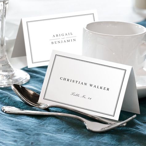 Elegant Borders Minimalist Foldable Place Card Professional Typography, Vintage Fall Wedding, Typography Black And White, Cards Black And White, Modern Classic Wedding, Elegant Winter Wedding, Wedding Table Number Cards, Table Number Cards, Affordable Wedding