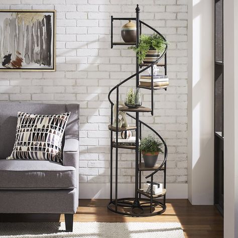 Red Barrel Studio Saear 69" H x 20" W Metal Spiral Staircase Display Shelf | Wayfair.ca Steel Shelving Unit, Wire Shelving Units, Steel Shelving, Black Steel Frame, Spiral Staircase, Display Shelf, Decoration Inspiration, Staircase Design, Furniture Outlet Stores